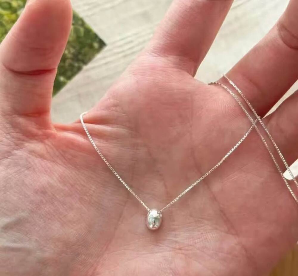 Dainty Sterling Silver Egg Shape Pendant Necklace Minimalist Chain